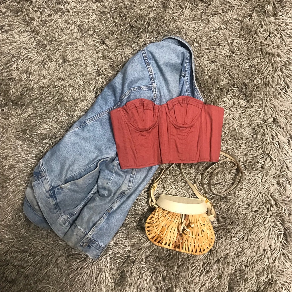 J crew cotton corset top dusty pink burgundy